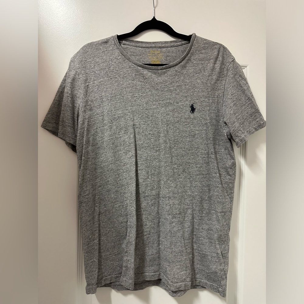 Polo Ralph Lauren Men's Gray Crew Neck Tee Navy Pony Size M Medium 100% Cotton